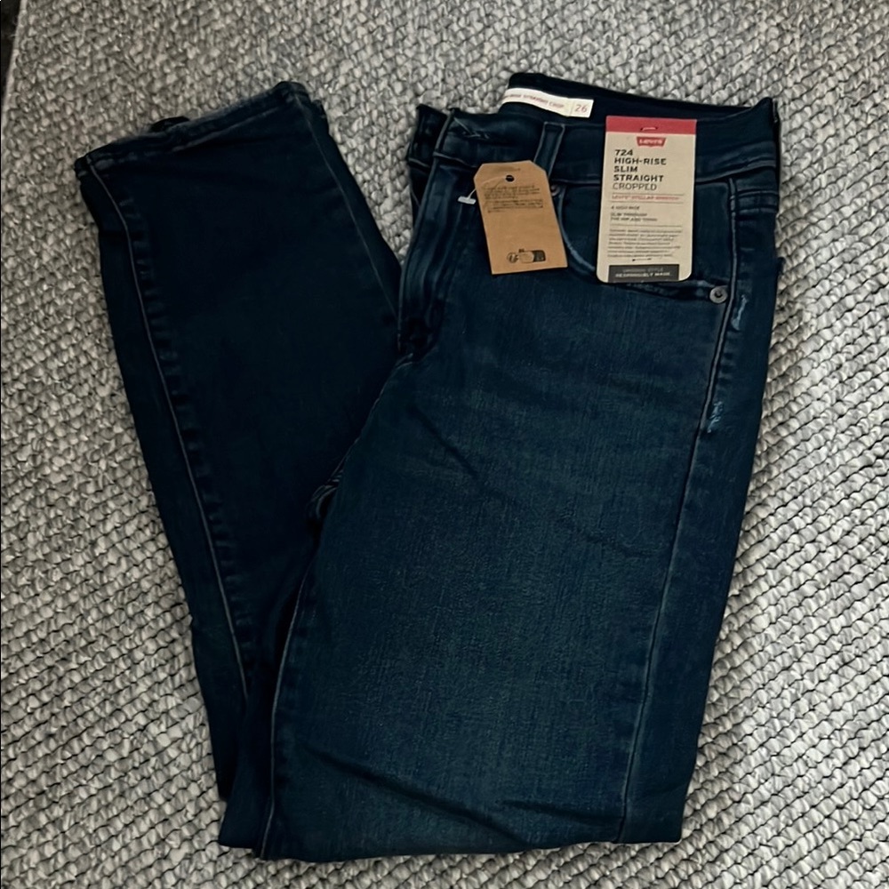 Levi's Dark Blue Straight Jeans for women’s high-rise dark blue 25 short ankle